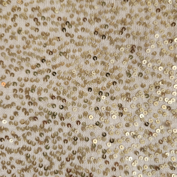 Eileen Fisher 80% Silk Cotton Sz L Vintage Gold Sequin V-Neck Top Party Evening - Picture 16 of 16